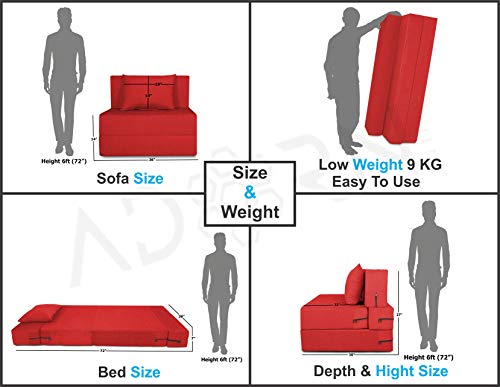 Image of Adorn India Easy 2 Seater Sofa Cum Bed Alyn 3'x 6' (Red) (1 Year Warranty)