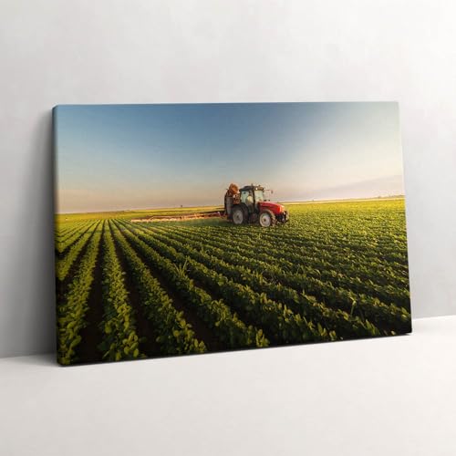 Tableau Photo sur Toile 60x40cm Tracteur et paysage de campagne de marque Wallfluent