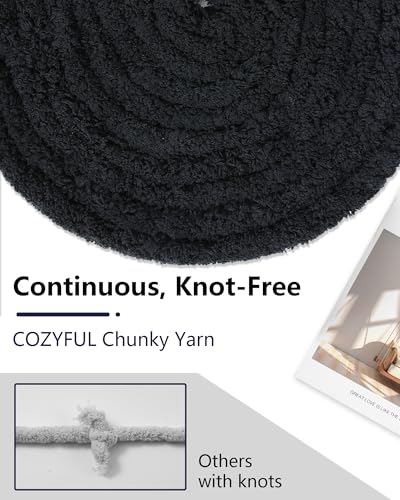 Image of Cozyful Chunky Yarn for Hand Knitting, #9 Thick Jumbo Big Chunky Yarn for Crocheting, Super Chunky Knit Blanket Yarns, Large Chunky Chenille Yarns, 8 Pack (30 yds 8 oz Each Skein), Black