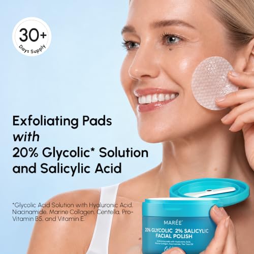 MAREE Glycolic Acid Pads & 2% Salicylic Acid – Toner Pads for Face with 20% Glycolic Acid Solution – Face Exfoliating Pads, Acne Clearing Face Pads – Skin Pore Resurfacing & Radiance Device – 50 Count Detail