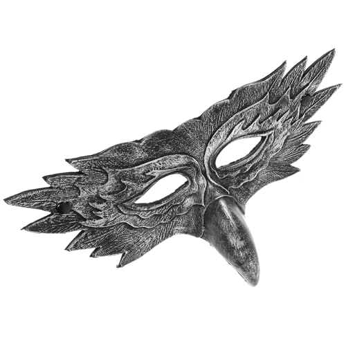 MOTHNUR Masque Carnaval Halloween Cuir PU Noir Gris Demi-masque Décoratif Ailes Léger pour Adultes Accessoire Cosplay Fête Masquée