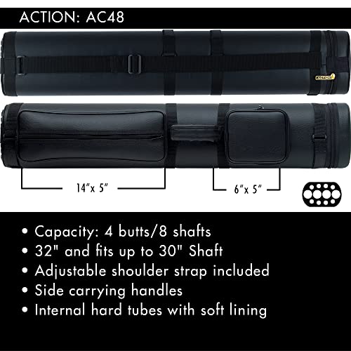 Action 32" Vinyl Pool Cue Hard Case, 4X8 Tube Style Case (4-Butt And 8-Shaft) #TOP2