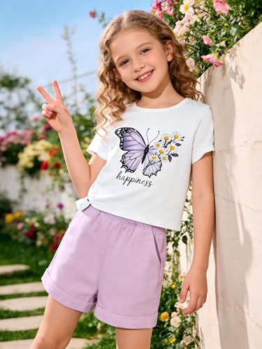 Image of KIDLAGA Girls Two Piece Sets Cherry Pattern Short Sleeve Shirts and Shorts Set With Pockets Girls Summer Outfits Size 7-14