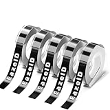 EazeID Replacement for Dymo Embossing Label Tape 9mm 3/8 Inch 3D Plastic 1741670 for Dymo Organizer Xpress Tape 1540 1550 1570 Office Mate II 12965 DYM12966 Embossed Labels, White on Black 5-Pack