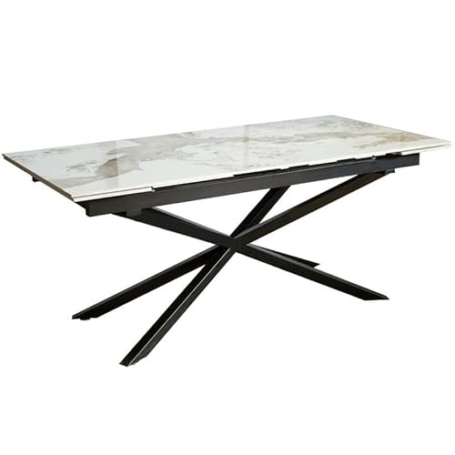 DRW Table rectangulaire Extensible en mélamine Effet marbre et métal