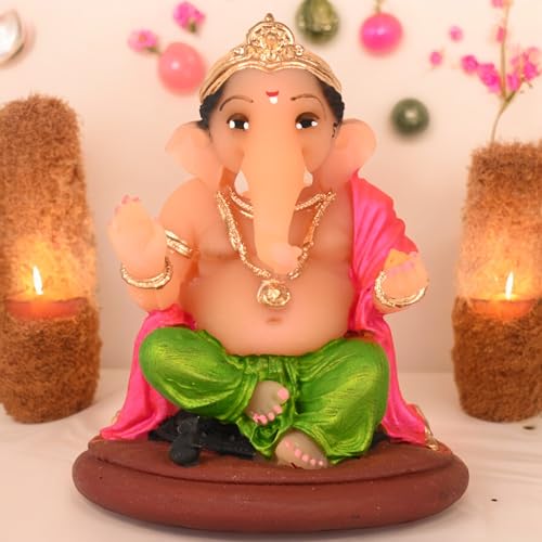 Image of KariGhar, Path Ganesh Perfect for Study Table, Car Dashboard and Housewarming (Dhoti Colour May be Vary)