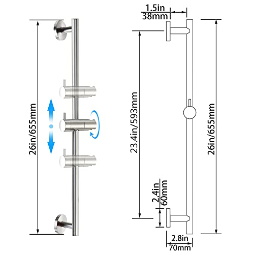 Skowll Shower Slide Bar 26 Inch Bathroom Wall Mount Slide Bar With Adjustable Handheld Shower Head Holder, Brushed Nickel #TOP2