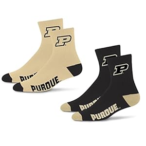 For Bare Feet NCAA Purdue Boilermakers Quarter Sock Two Pack Team Colors Large