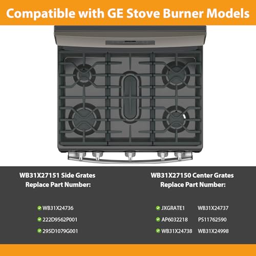 Image of Upgraded WB31X27151 Side Grates WB31X27150 Center Grates Replacement for GE General Electric Stove Parts, WB31X24736 WB31X24737 Cast Iron Grate Cooktop Burner for JGBS66REKSS JGB735SPSS Stove Grate