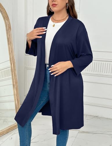 Image of Ekouaer Women Plus Size Robe Knee Length Lightweight Bathrobe Short Kimono Robes with Pockets Maternity Robe
