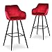 DecoInParis Lot de 2 tabourets de Bar en Tissu Velours Alessa (Rouge)