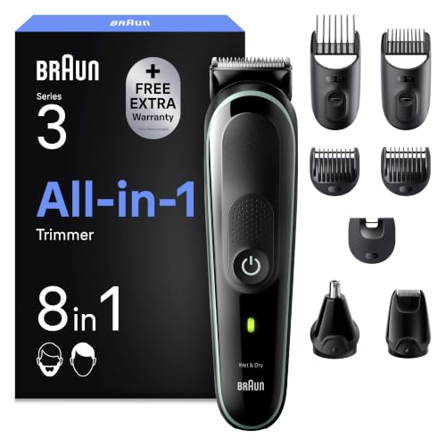 Braun Recortadora de Barba Series 3, Máquina Cortar Pelo, Máquina de Afeitar, Cortapelos Hombre Kit 8 en 1 para Barba, Pelos Y Mucho Más, MGK3441