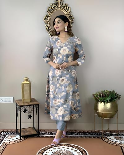 Image of GoSriKi Women's Cotton Blend Printed Kurta with Pant