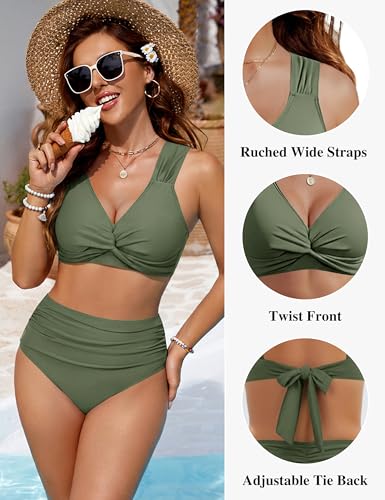 Image of Blooming Jelly Women High Waisted Bikini Sets Tummy Control Swimsuits Color Block Two Piece Drawstring Bathing Suit