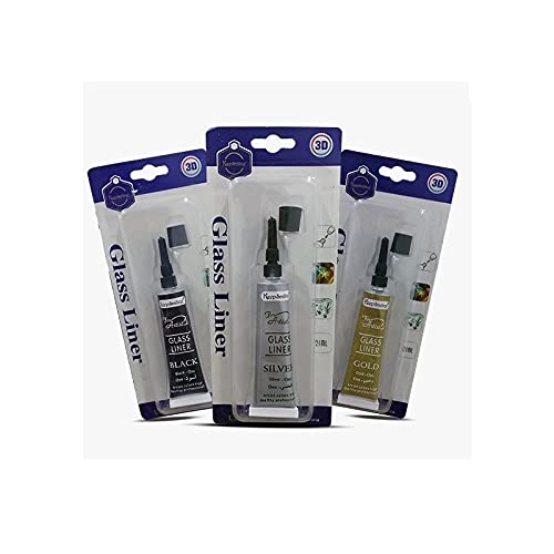 DEZIINE® Glass Liner Colors 3D Glass Color 21ml x 3Tubes With Gold, Silver And Black Each 1 Pcs (Pack Of 3)