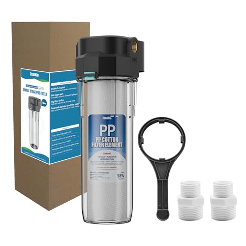 Image of Whole House Water Filter Housing, Fit 10 inchx2.5 inch Sediment etc Filters for Well and City Water, Pre-Filtration System for Home, 1 /2 inch Brass Portand includes a 3 /4 inch adapter, R-Type O-Ring, Bracketless