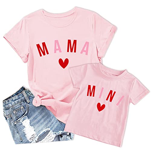 Mama Mini Shirts Mommy and Me Outfiits Love Heart Graphic Short Sleeve Casual Tops Family Matching Clothes