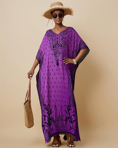 Bsubseach Ethnic Kaftan Dresses for Women Plus Size Beach Coverup Short Sleeve Beach Dress Caftan Loungewear2