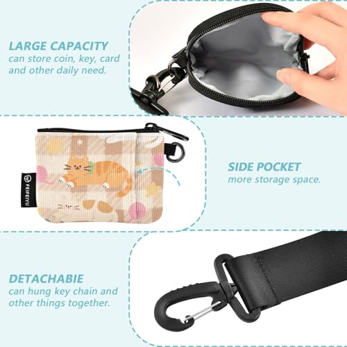 Cute Brown Cartoon Kittens Women's Coin Wallet Card Holder Mini Fashion Card Wallet Money Organizer with Zipper Pocket for Women 2 Packs portatarjetas para3