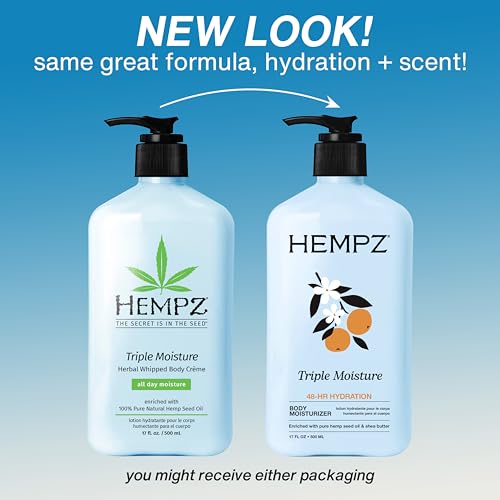 Image of HEMPZ Triple Moisture Body Moisturizer, 17 Oz - Hydrating Lotion Rich with Minerals, Vitamin C, & Hempseed Oil to Nourish & Repair Extremely Dry or Sensitive Skin for Body