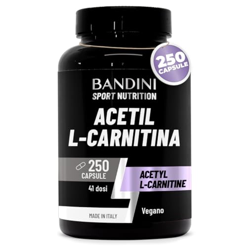 Bandini® Acetyl L-Carnitine 250 capsule 3000 mg per dose giornaliera | Acetil L-CARNITINA ad alto dosaggio per Sportivi e Attività Fisica intensa | Sport e Allenamento | L Carnitina 100% Vegan, No OGM