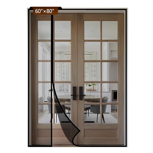 Reversible Side Opening Magnetic Screen Door for Sliding & French Doors Upgraded PETG Mesh Anti-Tearing Heavy Duty & Strong Magnetic Pet and Kid Friendly - Screen Size 62x82
