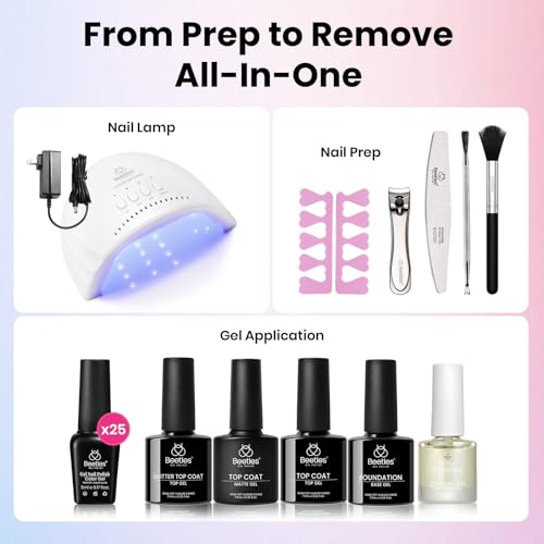 Image of Beetles 37Pcs Gel Nail Polish Kit with Uv Light -25 Colors Gel Polish Set Pink Red Blue Purple Pastel Energetic Moves Manicure Kits for Beginners Nails Salon Manicure Tools Gifts for Women Girls