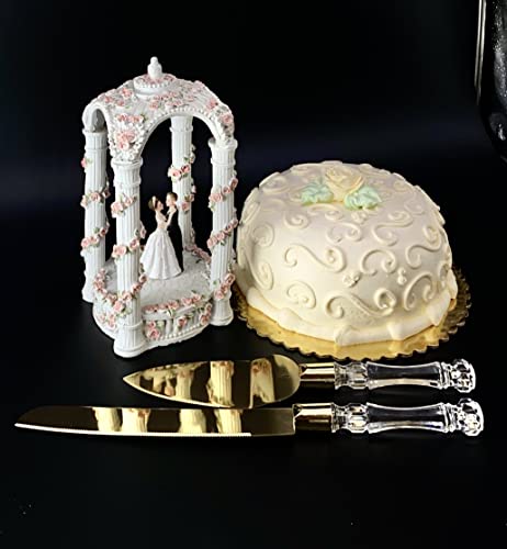 Cake Knife And Server Set Acrylic Stainless Steel Faux Crystal Handle Holiday Thanksgiving Christmas (Gold) #TOP1