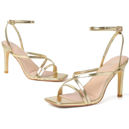 Image of Mostrin Strappy Heels for Women Square Open Toe Lace Up Heeled Sandals Ankle Strap Sexy Stiletto High Heels for Party, Prom, Dating, Wedding