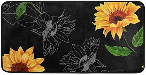 Alfombras de cocina, diseño de girasoles y fondo negro, antideslizantes, suaves, alfombra de cocina, tapete de baño, tapete para decoración del