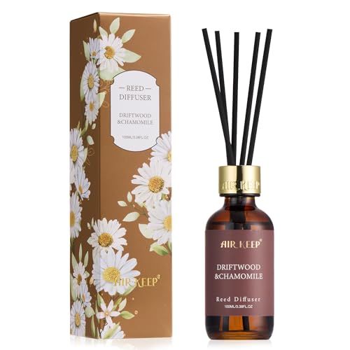 Airkeep Reed Diffuser Set, 3.38 fl oz (100 ml) - Driftwood&Chamomile Oil Diffusers with 8 Reed Sticks, Home Fragrance Reed Diffuser for Bathroom Shelf Decor