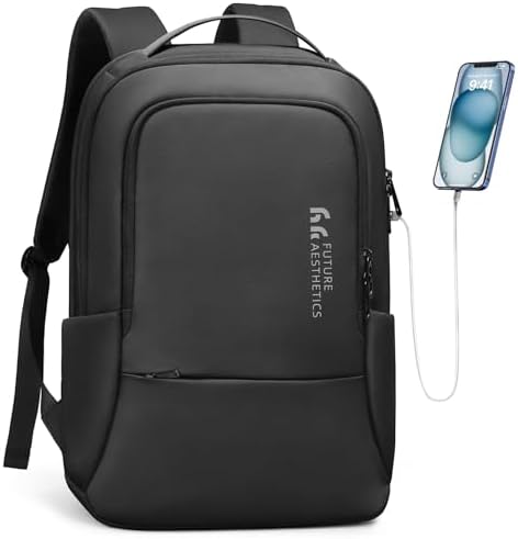 hk Backpack for Men Business Backpack with USB Charger Anti-Theft Mens Backpacks Water-Resistant 15.6 Inch Laptop Backpack Lightweight Casual Bag for Business Travel Office Work College, Black