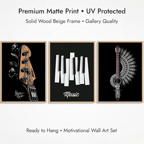 Image of DAKSHESTRY ARTWORKS Music Wall Decor Set of 3 | Posters with Frame for Bedroom, Living Room & Studio | Aesthetic Wall Art | Modern Wall Frames for Home, Office & Hotel | Ready to Hang