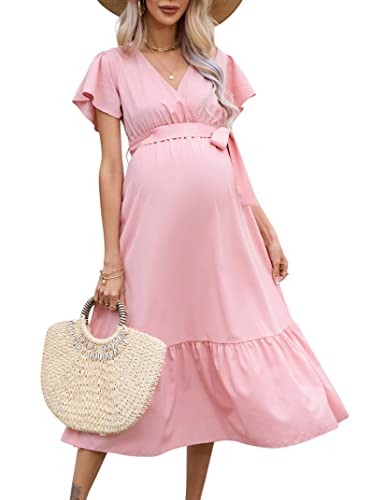 YesPerfect Daman Umstandskleid Kurzarm Rüschen Kleid V-Ausschnitt...