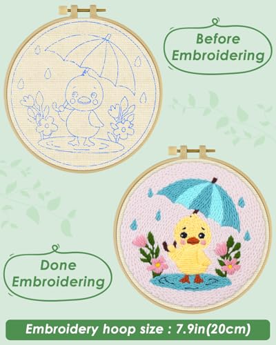 ERKOON Punch Needle Kit for Beginners Adults, DIY Easy Animal Embroidery Set for Starter Art Craft, Needling Punch Project with Patterns, Tools, Yarns, Hoop, Instruction (Duck) - Thumbnail 3