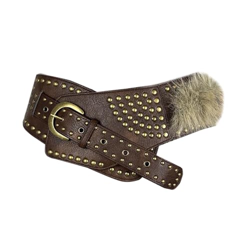 Furry Furs Patchworked Corset Belt Aesthetic Waist Cincher Pu Leather Waistband Western Styles