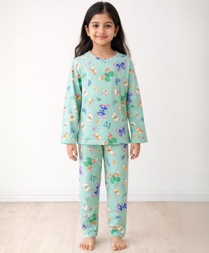 Image of Anthrilo Pure Cotton Printed Pyjama Set for Girls | Sleepwear | Night Suit, Night Wear | Long Sleeves T-Shirt & Pyjama | Regular Wear | 0-14 Years