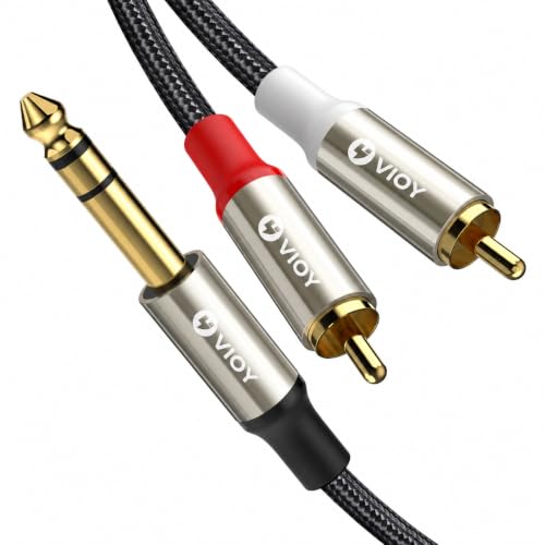 VIOY 1/4 to Dual RCA Audio Cable, Gold Plated Copper Shell Heavy Duty 6.35 mm Quarter Inch Male TRS Jack to 2 RCA Phono Male Stereo Y Insert Splitter Adapter……
