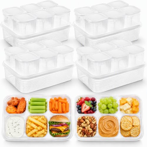 YIMITEE 28 Pcs Salad Bar Container for Fridge, Plastic Food Storage Organizer with Lid, Stackable Refrigerator Bins with 24 Individual Removal Boxes, Reusable Meal Prep Container for Fruit, Vegetable