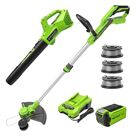 Greenworks 40V Cordless Yard Tool Combo Kit with 2.0Ah Battery & Charger – 13" Auto Feed String Trimmer and 350 CFM Leaf Blower, Includes 3 Bonus Spools