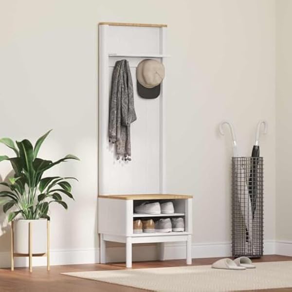Szafka do przedpokoju Floro biała lite drewno sosnowe, 50 x 40 x 158 cm, z półkami i haczykami, wszechstronne miejsce do przechowywania do korytarza, przedpokoju, sypialni, salonu