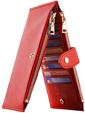 Travelambo Billetera para mujer con bloqueo RFID plegable para múltiples tarjetas con bolsillo con cremallera, Rojo -, Minimalista