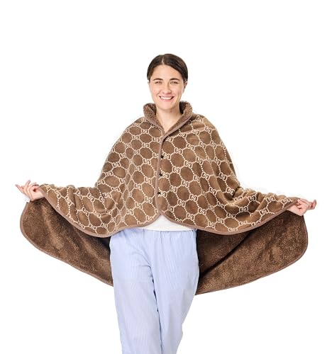 XING YE CHUAN Fleece Wearable Blanket, Comfy Poncho Throw with Buttons, Women Cape Wrap Cover for Lightweight Office blanekt Lap Blanket Plaid Design (G)