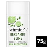 Schmidt's Aluminum-Free Vegan Deodorant Bergamot & Lime for Women and Men, with 24 Hour Odor Protection, Natural Ingredients, Cruelty-Free, 2.65 oz