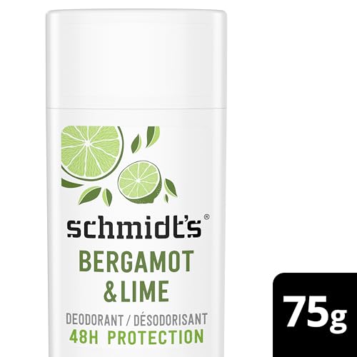 Schmidt's Aluminum-Free Vegan Deodorant Bergamot & Lime for Women and Men, with 24 Hour Odor Protection, Natural Ingredients, Cruelty-Free, 2.65 oz