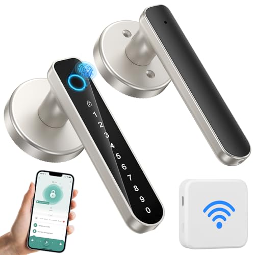 Fingerprint Door Lock- biometric Smart Door knob- passcode keypad Door Handle,for Bedroom Hotel Office Apartment (Silver+WI-FI)