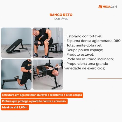 Banco De Academia Reto Dobrável 120cm Treino Supino E Musculação Suporta 250Kg
