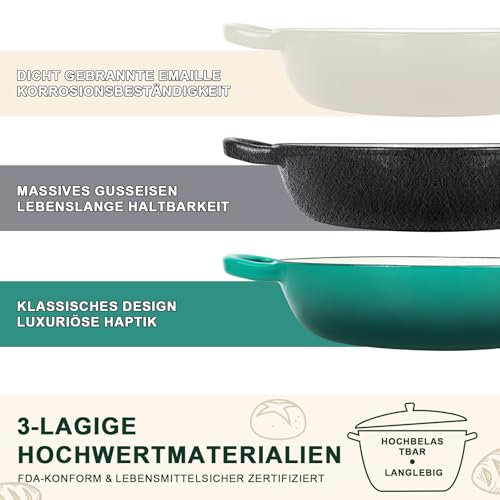 AHJ Gusseisen Topf Brot Backen, 5,7L Brotbacktopf mit Gärkorb & Silikonmatte,Emaille Dutch Oven 26cm für Sauerteig Brot, Bräter Schmortopf für Backen Schmoren & Braten,Geschenk für Brotbäcker (Grün) 4