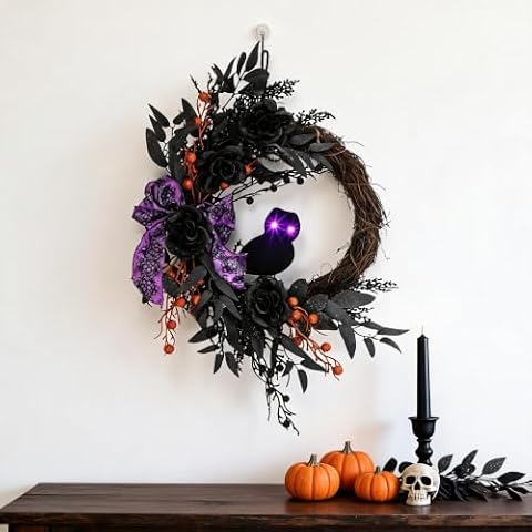 Garvee 22 Inch Prelit Half Circle Halloween Owl Wreath for Front Door — $25.99 (13% off)