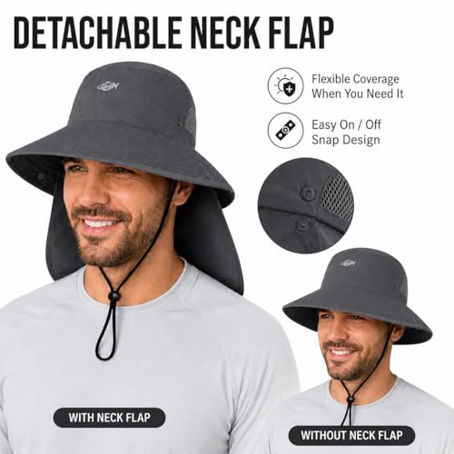 Image of Palmyth Fishing Hat with Detachable Neck Flap UPF 50+ Breathable Sun Hats